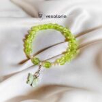 🦋 Lime Glow Butterfly Beaded Bracelet – Stretch Fit with Pearls & Charm