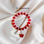 🦋 Elegant Maroon Pearl Butterfly Bracelet – Stretch Fit with Charm Bead