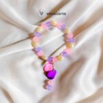 💖 Blush Bloom Beaded Bracelet – Light Purple & Pink with Dangling Beads (Stretch Fit)