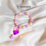 💖 Blush Bloom Beaded Bracelet – Light Purple & Pink with Dangling Beads (Stretch Fit)