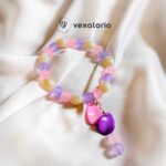💖 Blush Bloom Beaded Bracelet – Light Purple & Pink with Dangling Beads (Stretch Fit)