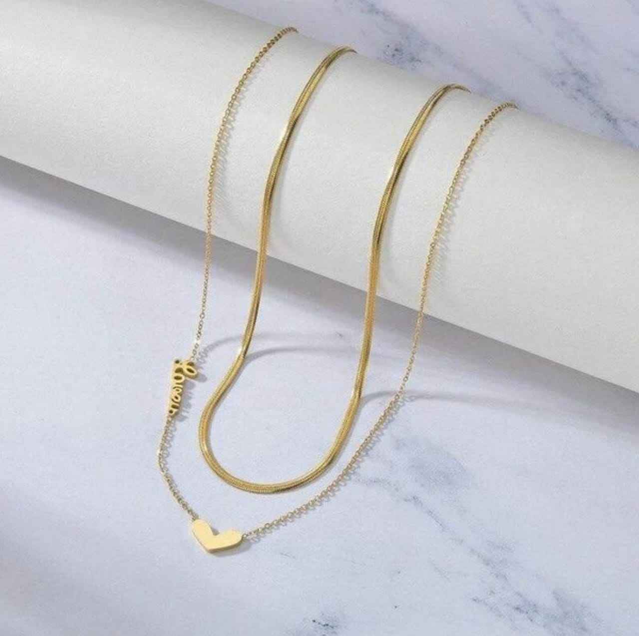 Stainless steel double layer love necklace women's fashion sense collarbone chain necklace jewelry
