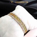 Geometric Double-Row Zircon Bangle Stainless Steel Bracelet for Women