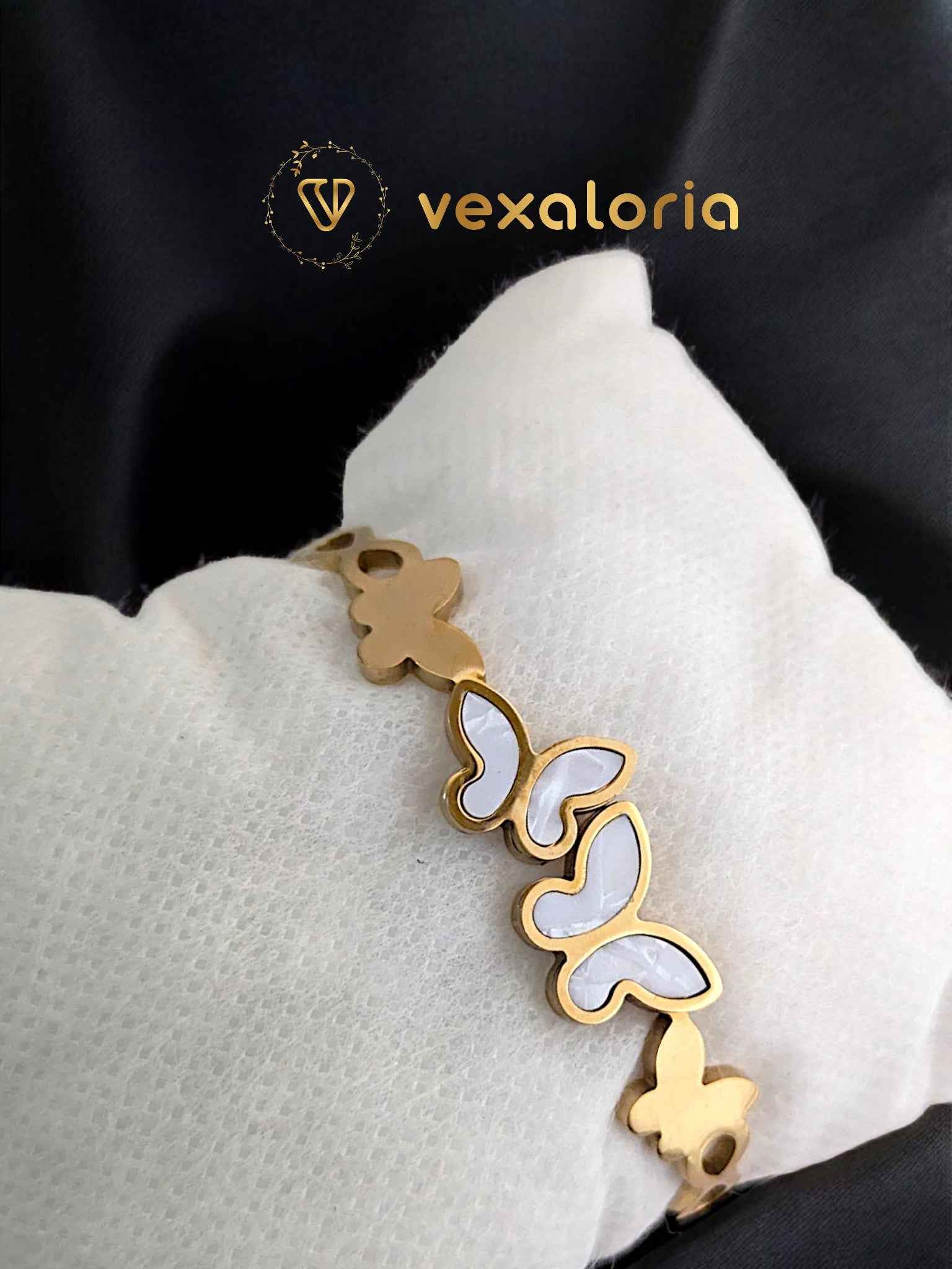 Gold And White Butterfly Bracelet / Cuff