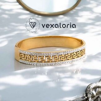 Geometric Double-Row Zircon Bangle Stainless Steel Bracelet for Women