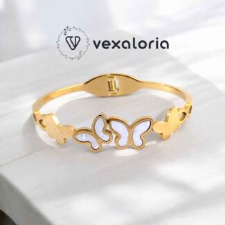 Gold And White Butterfly Bracelet / Cuff