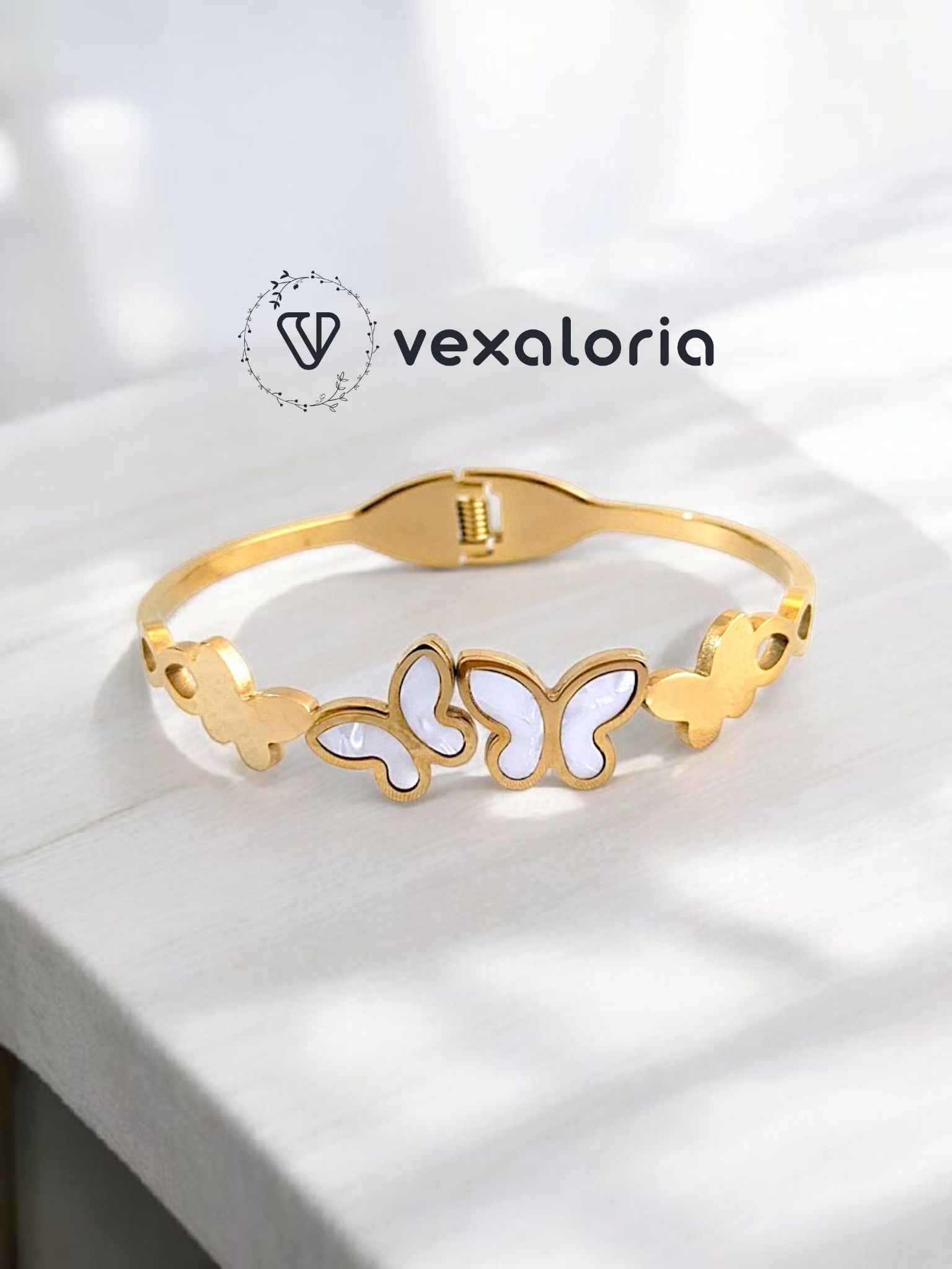 Gold And White Butterfly Bracelet / Cuff