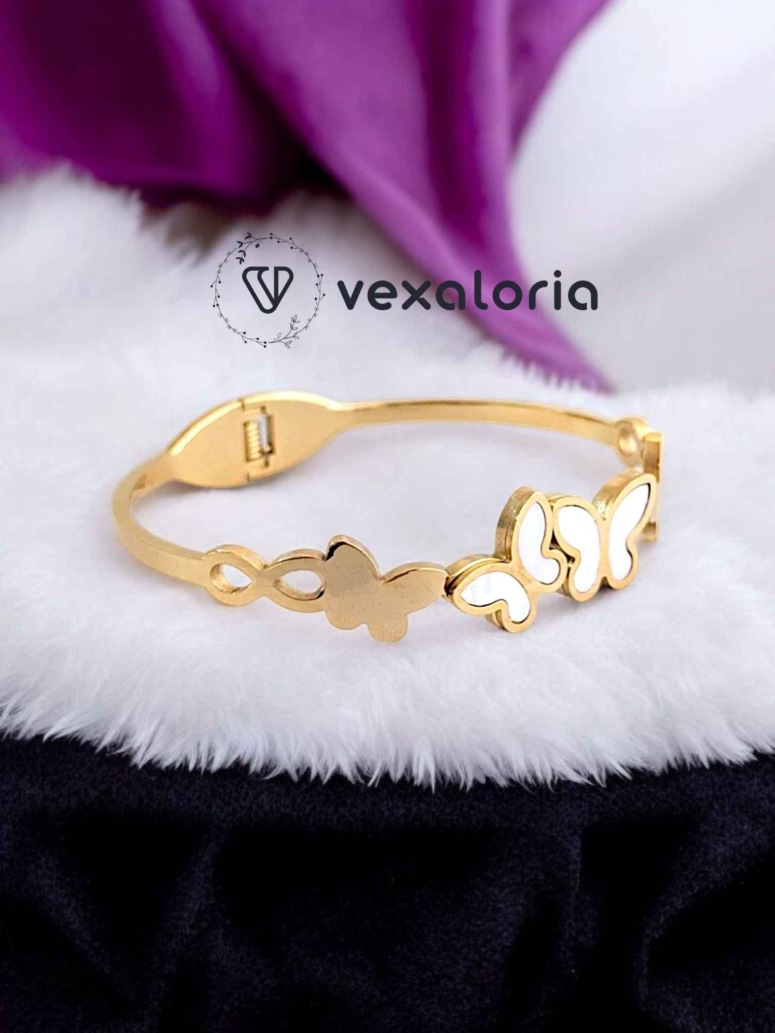 Gold And White Butterfly Bracelet / Cuff