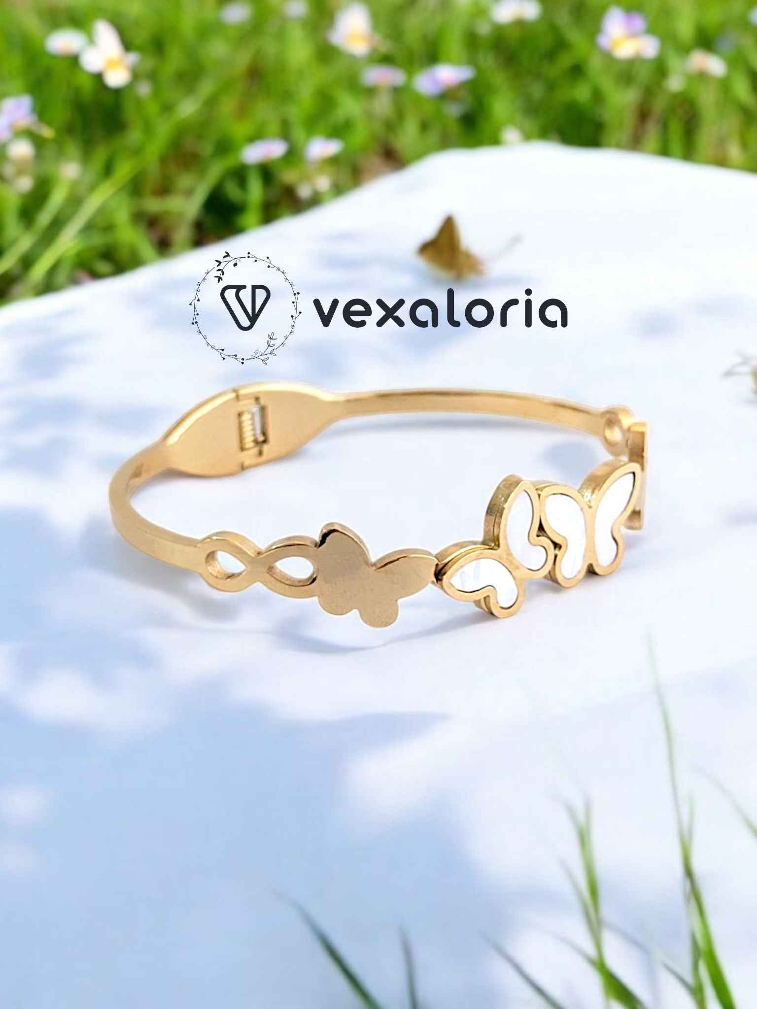 Gold And White Butterfly Bracelet / Cuff