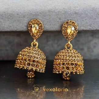 Beautiful Zircon golden Jhumki for girls - Desi style Jhumki for girls