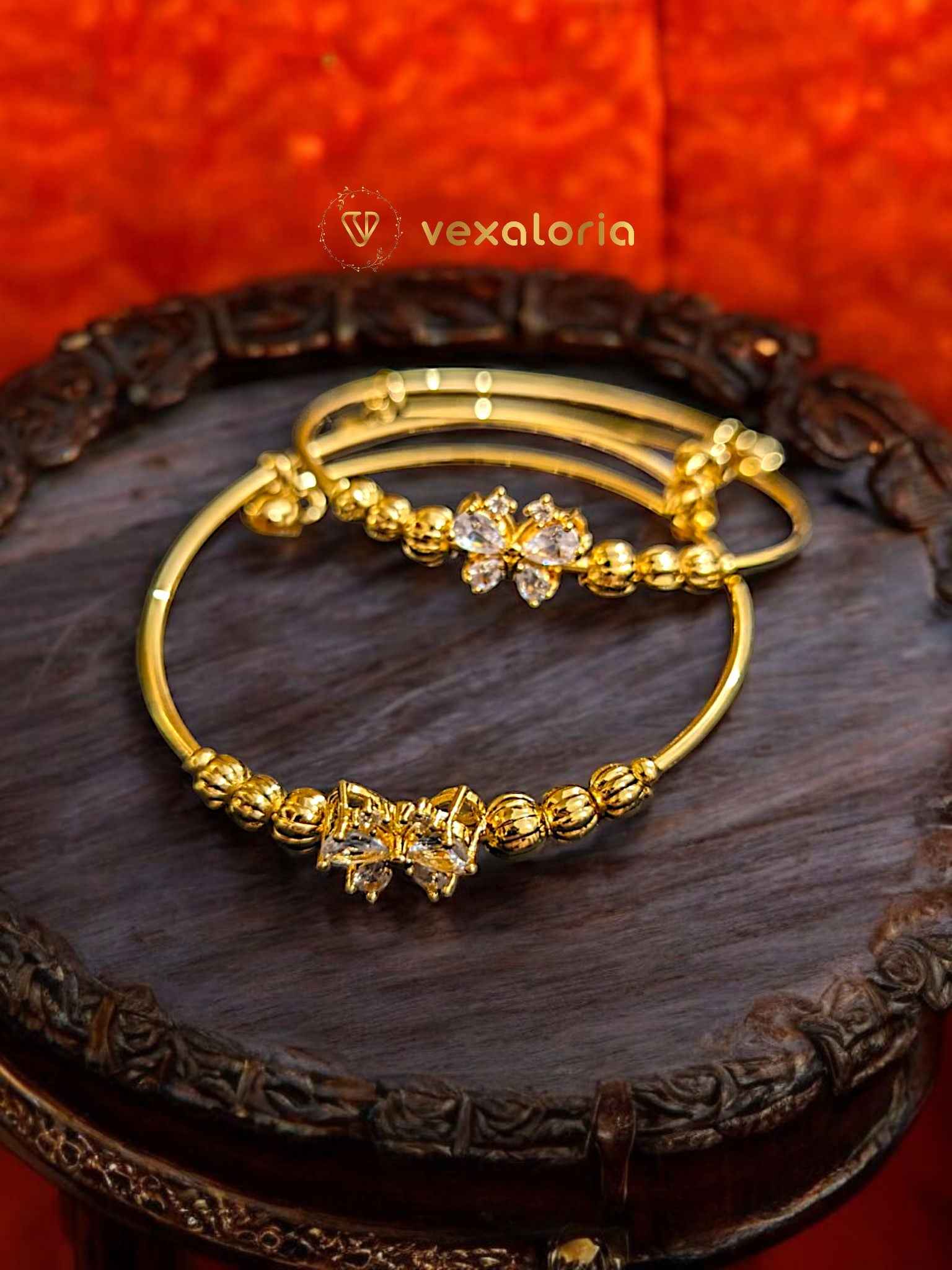New Crystal Gold Color Pair Bangle for Women Arabic Bracelet Jewelry