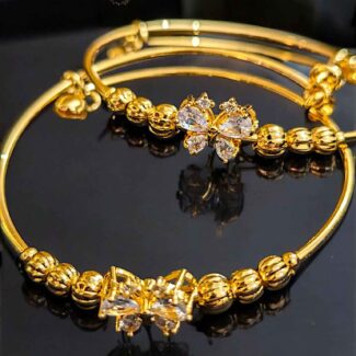 New Crystal Gold Color Pair Bangle for Women Arabic Bracelet Jewelry