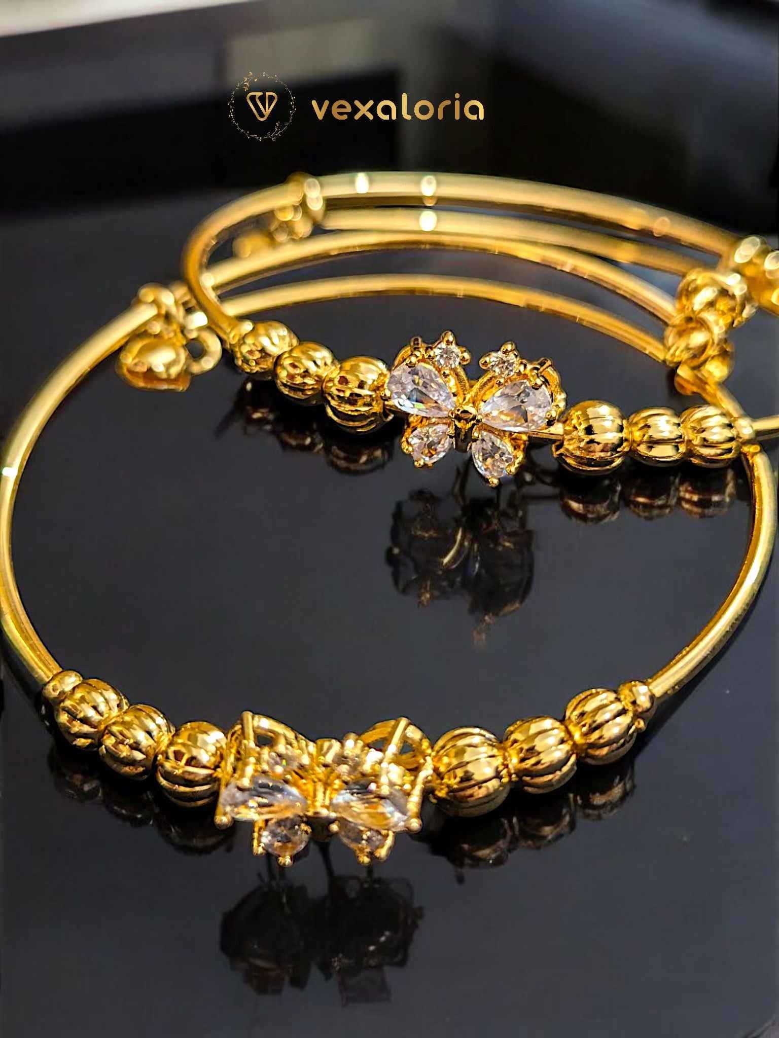 New Crystal Gold Color Pair Bangle for Women Arabic Bracelet Jewelry