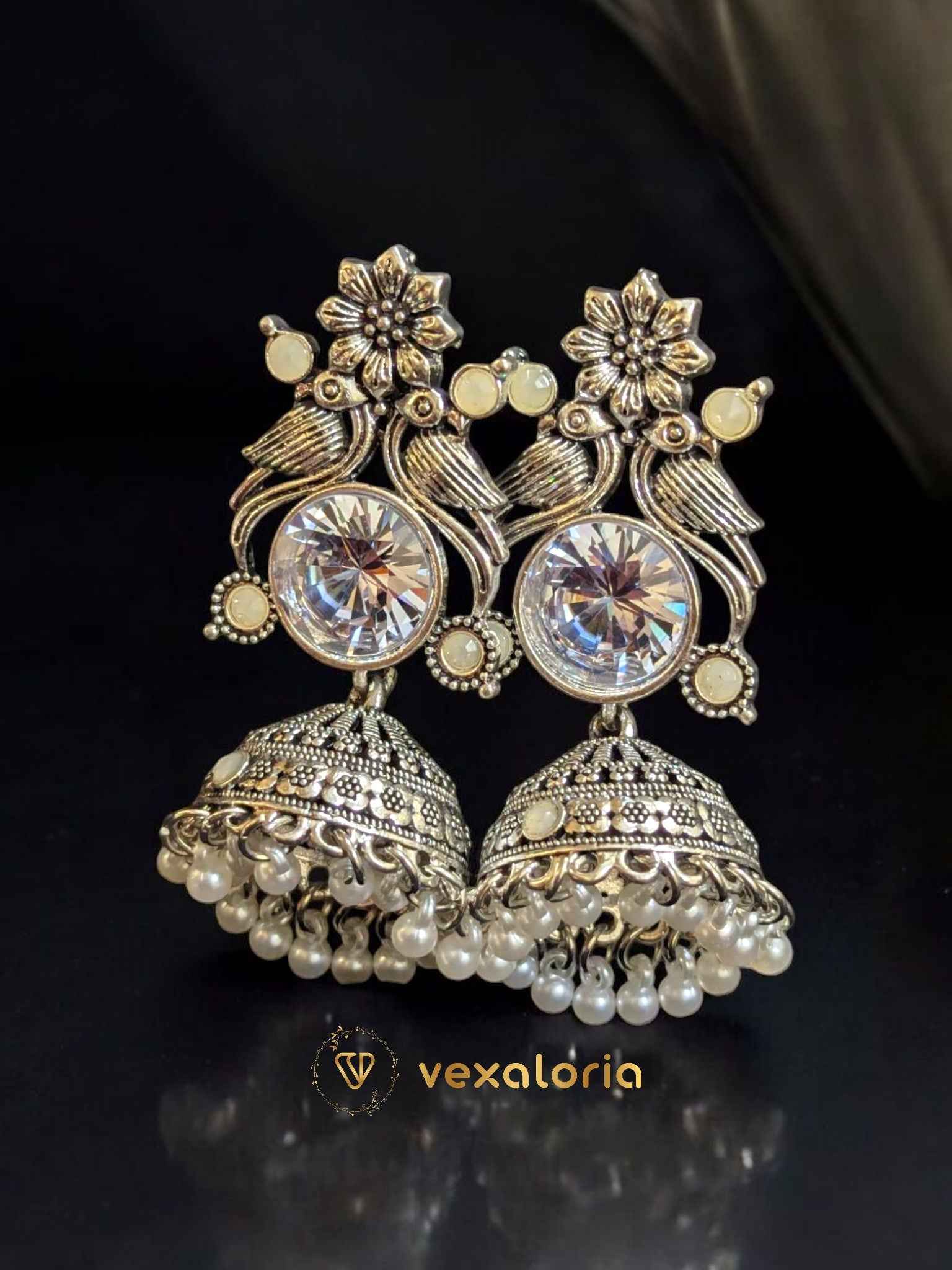 Beautiful Silver Peacock Jhumka