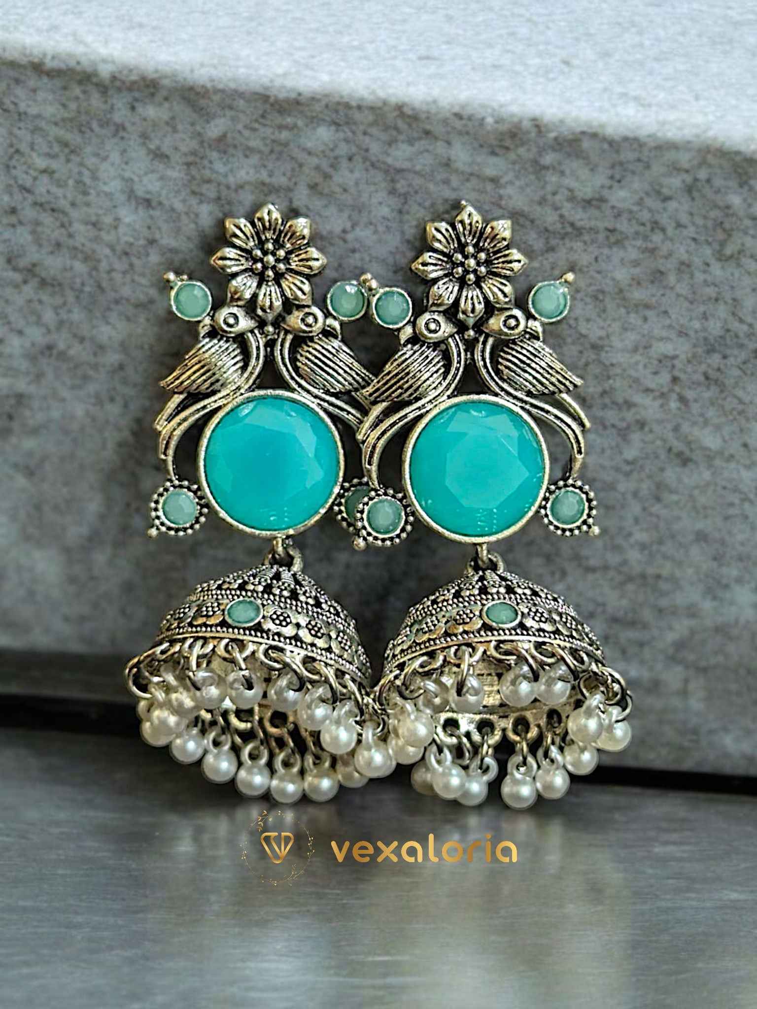 Beautiful Silver Peacock Jhumka