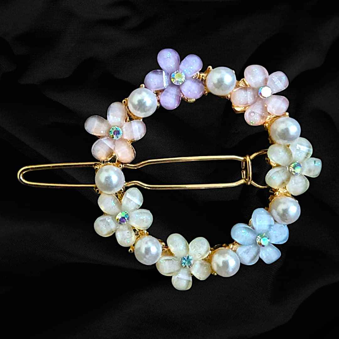 4 Pack Cute / Set of Rhinestone Flower Hair clip - Alloy, Sweet Style for women and Girls