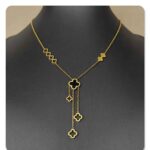 Fashion Four Leaf Clover Stainless Steel Necklace Women Openwork Pendant Tassel Collarbone Chain Ins Hiphop Accessories Jewelry