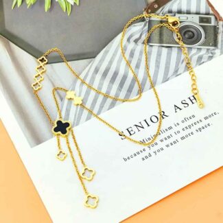 Fashion Four Leaf Clover Stainless Steel Necklace Women Openwork Pendant Tassel Collarbone Chain Ins Hiphop Accessories Jewelry