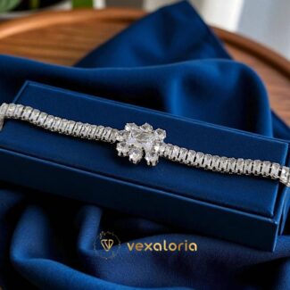 Luxury design 925 Sterling Silver Ice Tennis fine Crystal Bracelet For Women